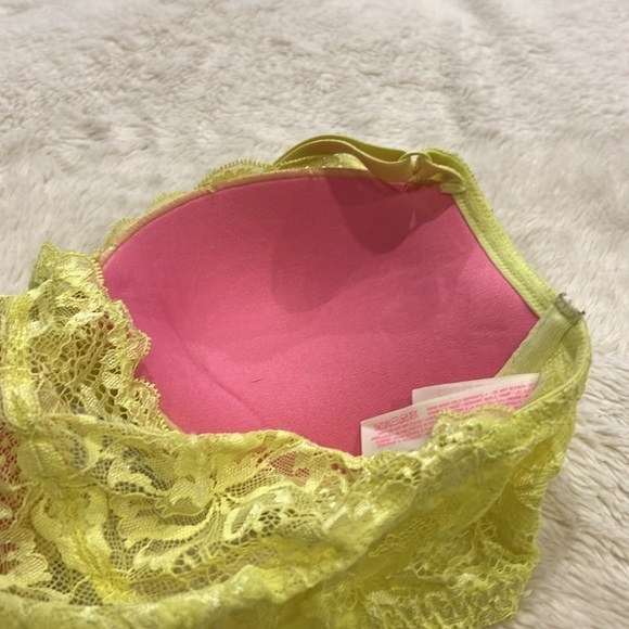 Yellow lace  date racerback Victoria’s Secret pink bra 32DD - Picture 6 of 9